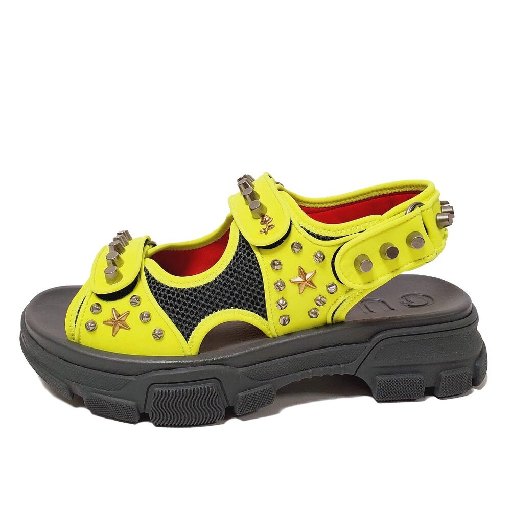 GUCCI SHOES MENS AGURU STUD STAR LEATHER SANDALS YELLOW sz 10G 10.5 US